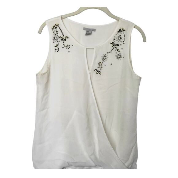 H&M EMBELLISHED SLEEVELESS BLOUSE – SIZE US 8 – WHITE – FLORAL BEADED TRIM - Picture 1 of 7